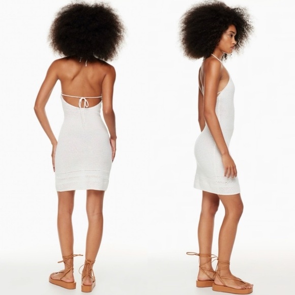 ARITZIA Sunset Halter Knit Bodycon Mini Dress in Salmon Coral - Picture 2 of 6